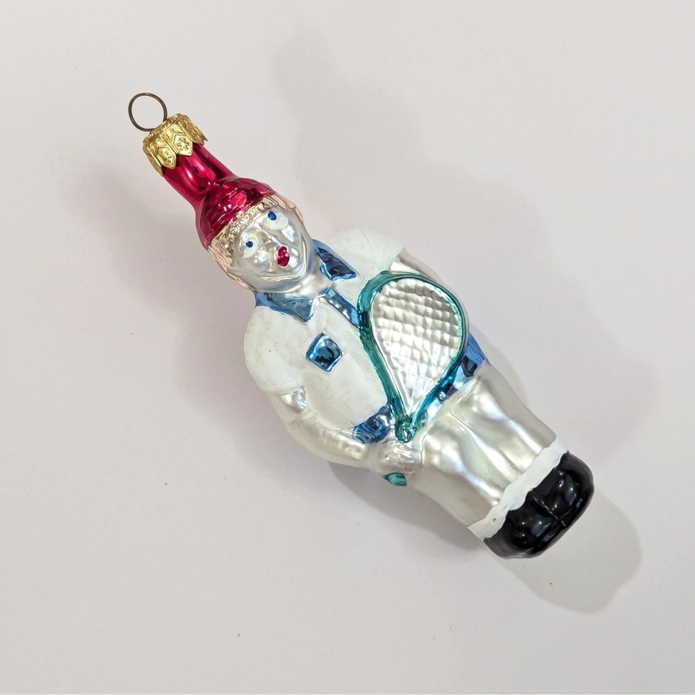 Vintage Blown Glass Tennis Player Figure Ornament Made in Poland 5"